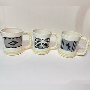 Navajo Indian S/W Ceramic Coffee Mugs Signed Hand Painted USA